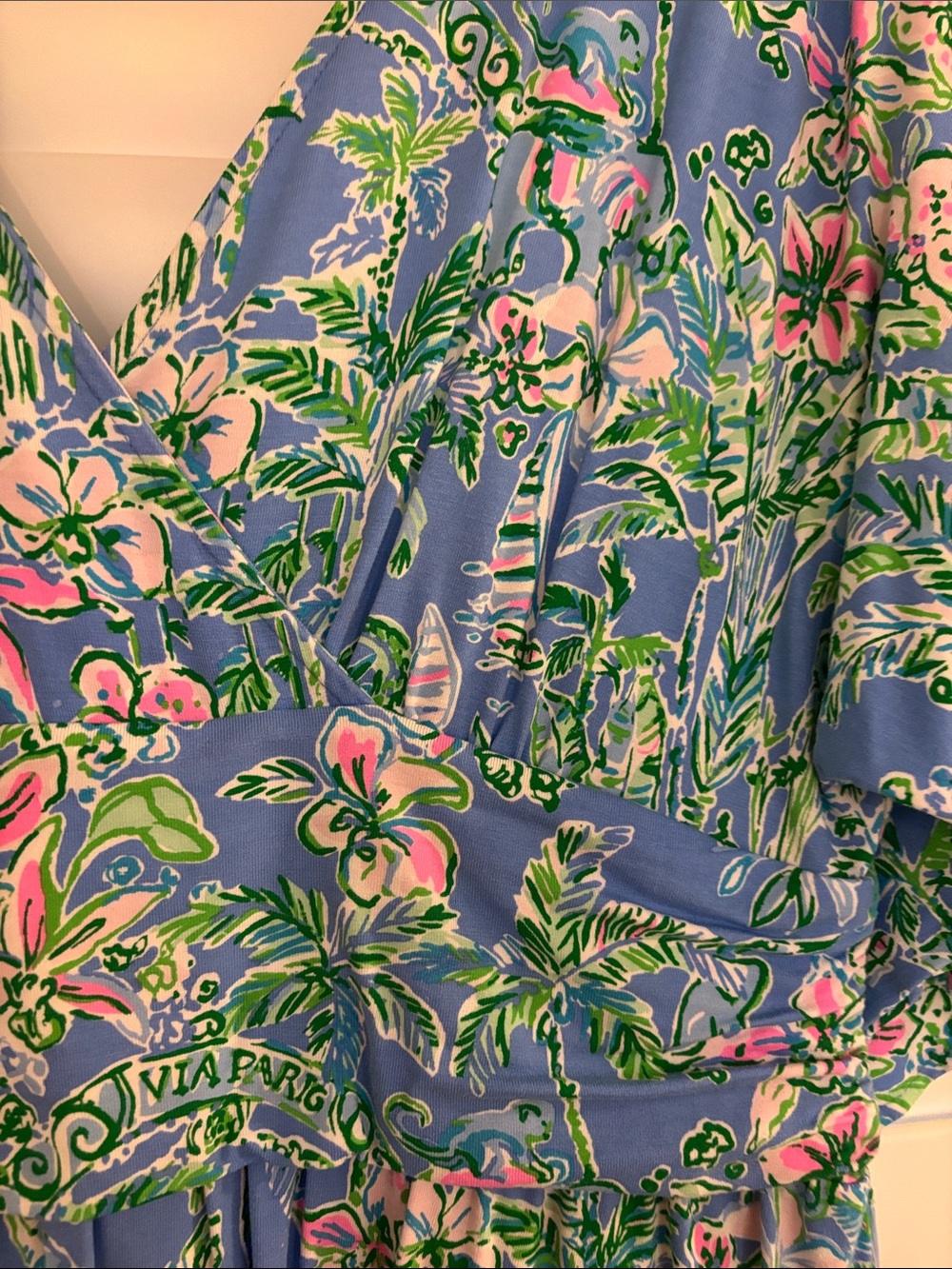 Lilly Pulitzer Blue Tropical Print V-Neck Skirted Romper - Picture 3 of 7